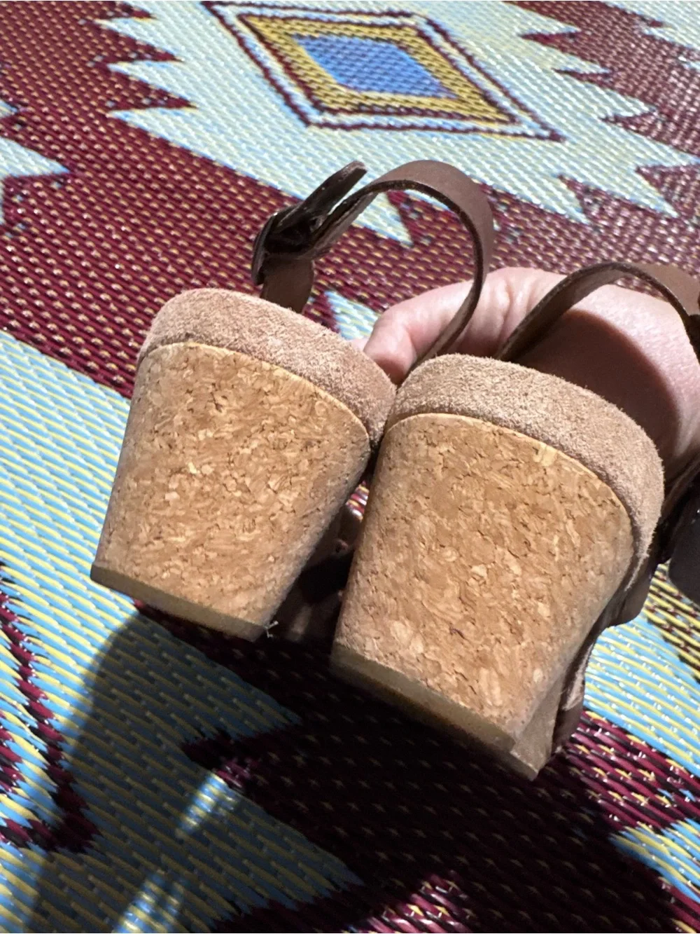 Ugg brown and gold leather open toe wedge sandal Size 6.5